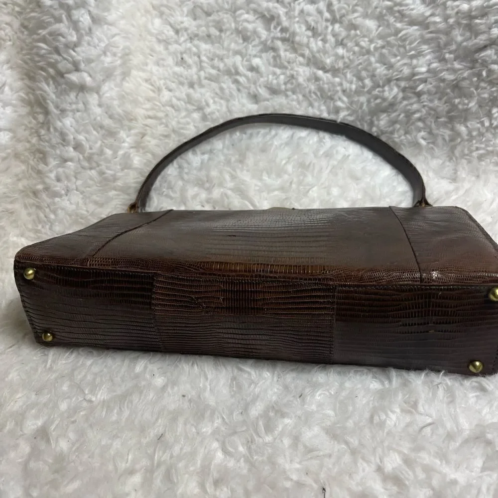 Vintage Brown Snake skin print handbag with antique gold tone hardwares.